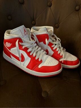 Jordan White and Red Mid-Top Basketball Sneakers Women Size 10